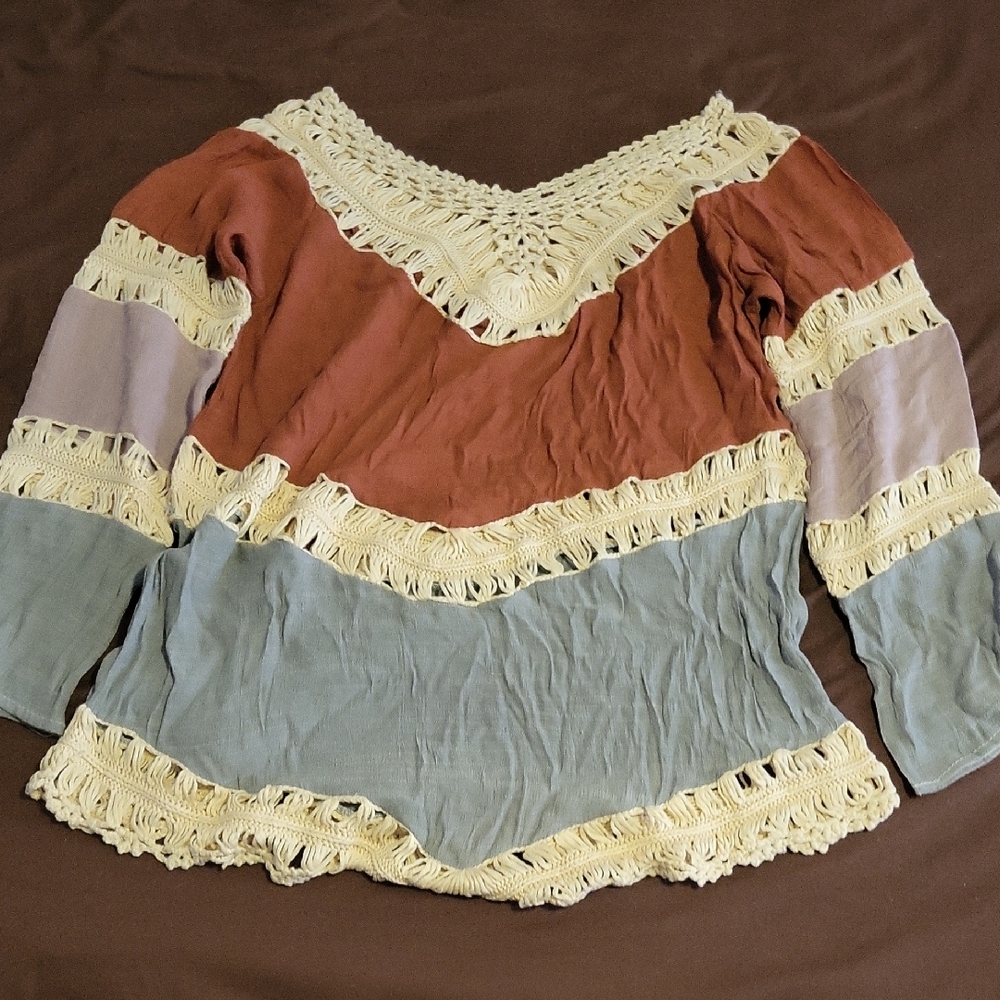 Bohemian Crochet Trim Top - Multicolor